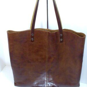 KIKO, Brown Genuine Cowhide Leather Tote, with Shiny Coating